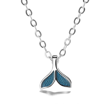 minimalistischer Schmuck Modell blaue Meerjungfrau Fischschwanz Anhänger Halskette Silber Kupfer Messing Schmuck